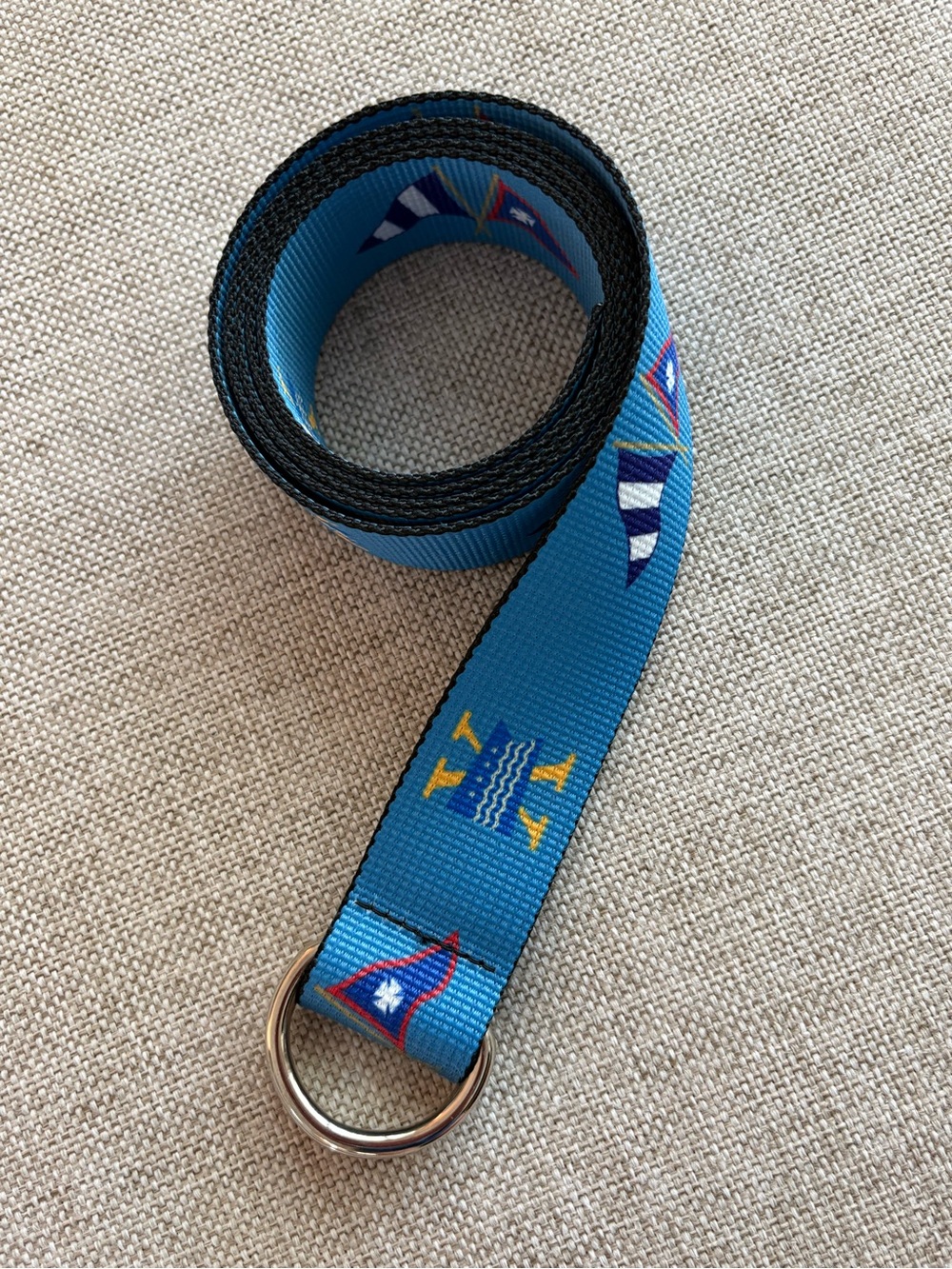 Thomas Bates Nautical D-Ring Web Belt Blue Burgee Flags Made in USA
